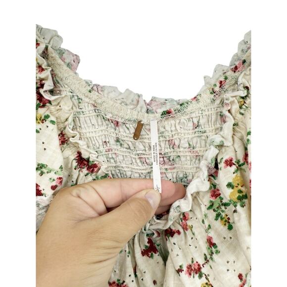 Free People Favorite Girl Top Tea Party Combo Floral Boho Ruffle Size Large - Picture 8 of 12